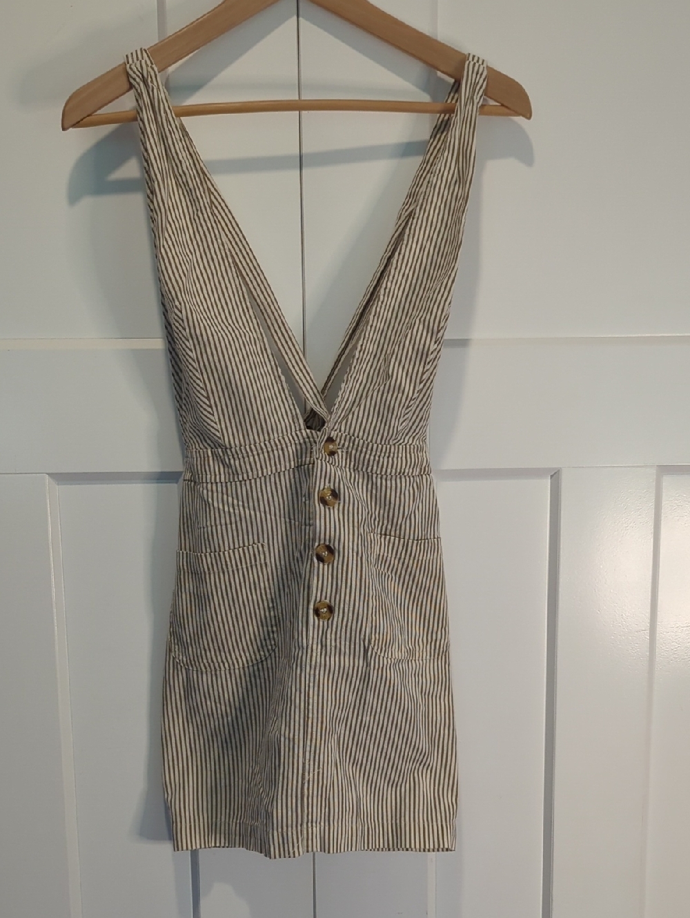 Japna Beige Striped Criss-Cross Back Skirt Romper Size Med